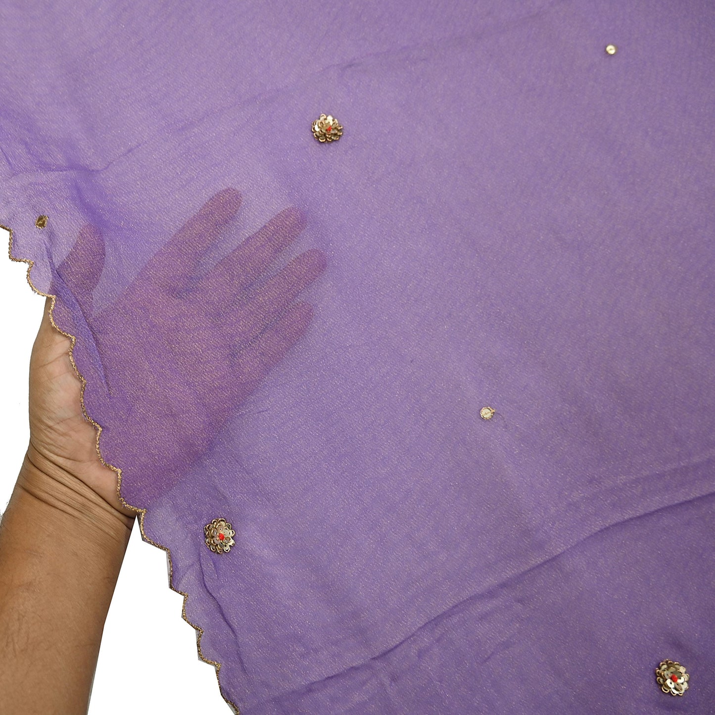 Indian Vintage Golden Purple Dupatta Pure Georgette silk Long Stole Hand Embroidered Scarves Stole Veil Wrap Sequins