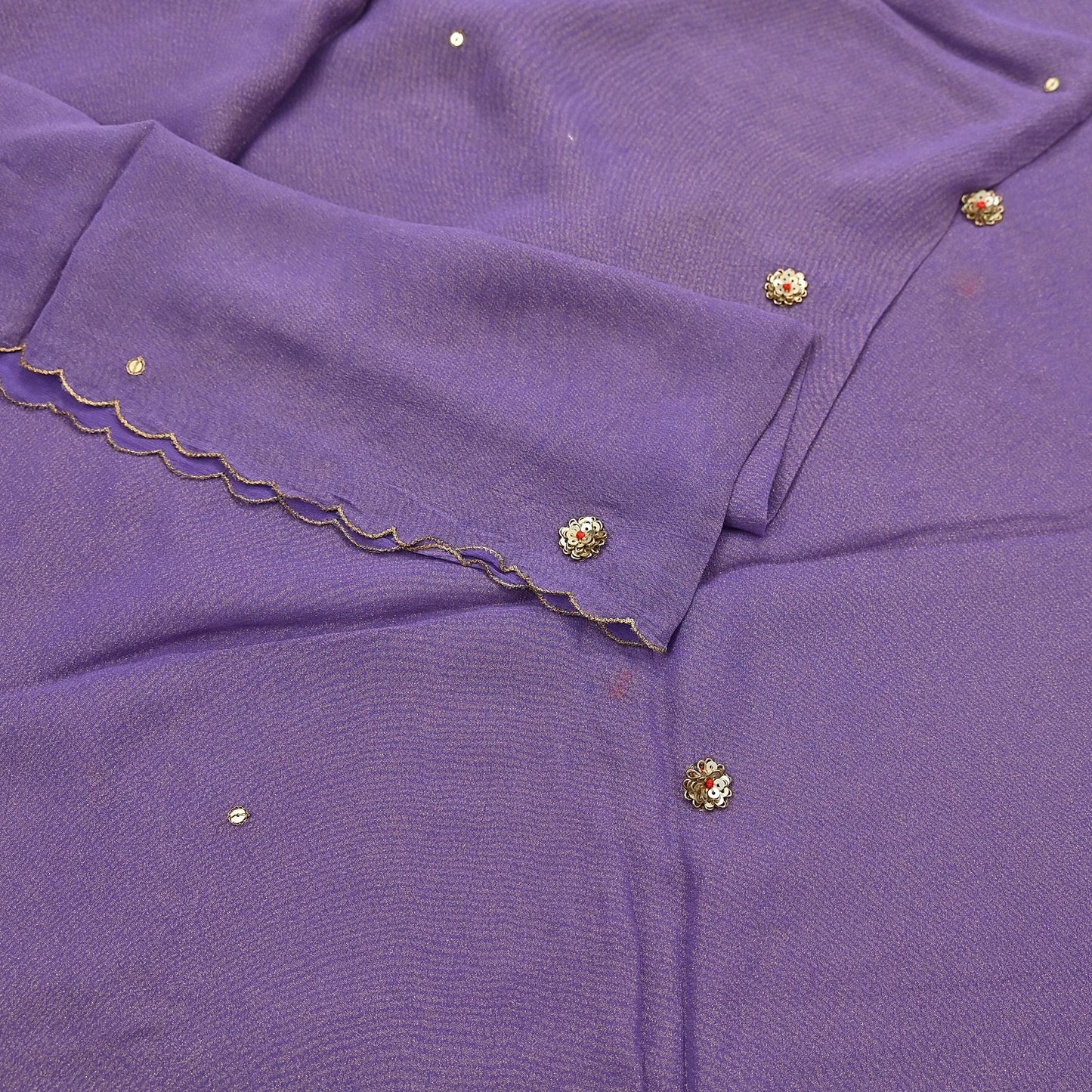 Indian Vintage Golden Purple Dupatta Pure Georgette silk Long Stole Hand Embroidered Scarves Stole Veil Wrap Sequins