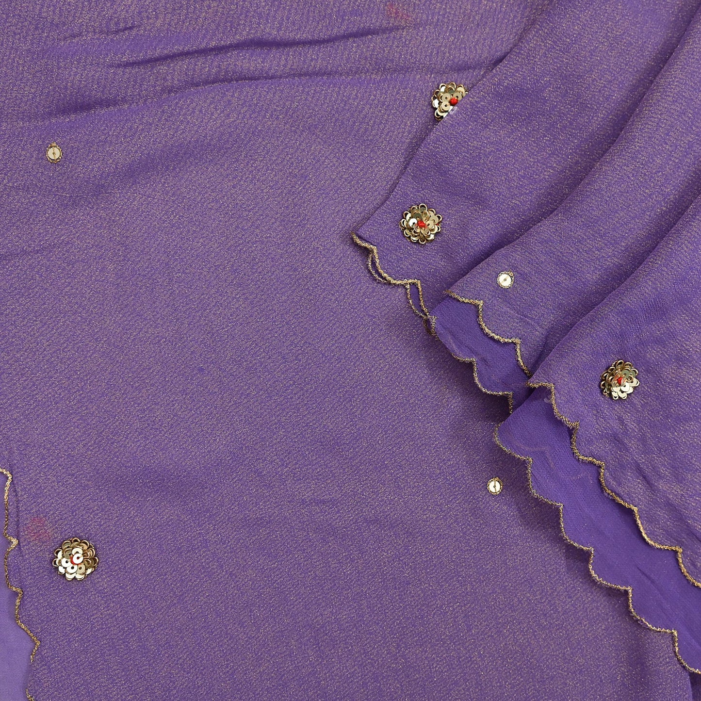 Indian Vintage Golden Purple Dupatta Pure Georgette silk Long Stole Hand Embroidered Scarves Stole Veil Wrap Sequins
