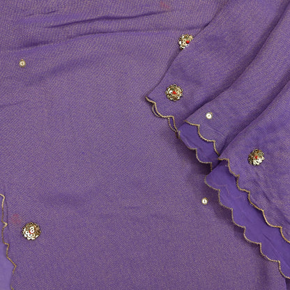 Indian Vintage Golden Purple Dupatta Pure Georgette silk Long Stole Hand Embroidered Scarves Stole Veil Wrap Sequins