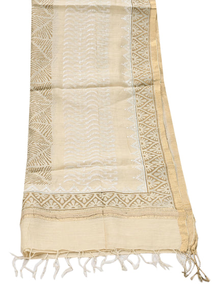 Indian Vintage Ivory Dupatta Long Stole 100% Pure Chanderi Silk Handloom Painted Scarves Veil Scarf Wrap Hippie Fringes