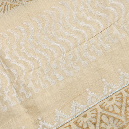 Indian Vintage Ivory Dupatta Long Stole 100% Pure Chanderi Silk Handloom Painted Scarves Veil Scarf Wrap Hippie Fringes