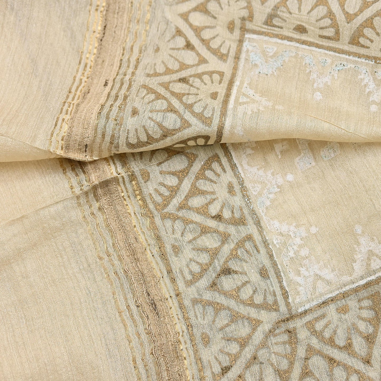 Indian Vintage Ivory Dupatta Long Stole 100% Pure Chanderi Silk Handloom Painted Scarves Veil Scarf Wrap Hippie Fringes