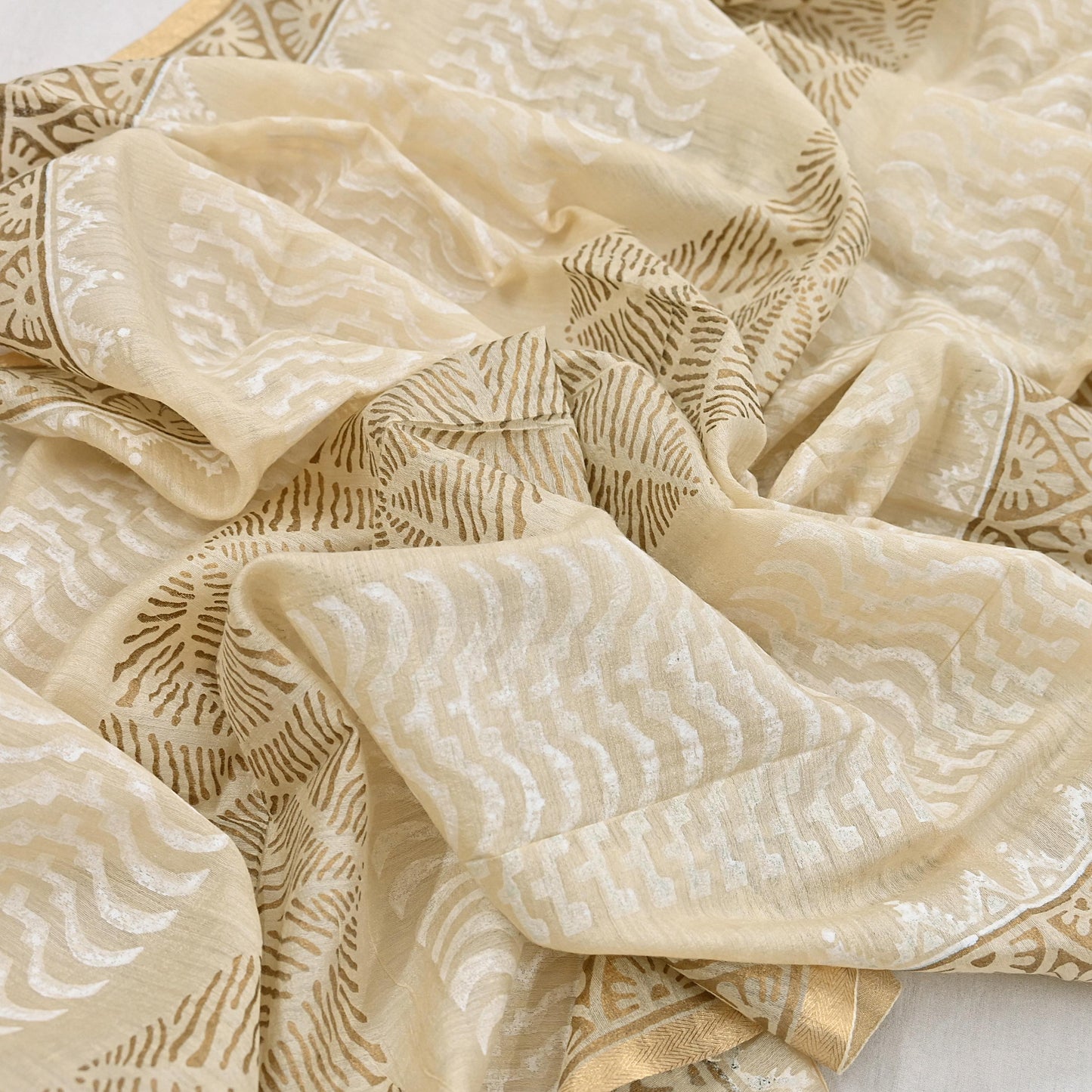 Indian Vintage Ivory Dupatta Long Stole 100% Pure Chanderi Silk Handloom Painted Scarves Veil Scarf Wrap Hippie Fringes