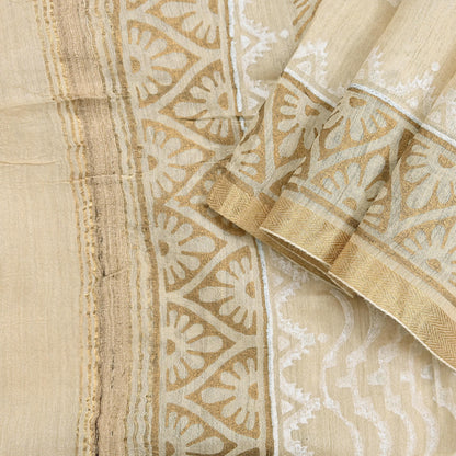 Indian Vintage Ivory Dupatta Long Stole 100% Pure Chanderi Silk Handloom Painted Scarves Veil Scarf Wrap Hippie Fringes