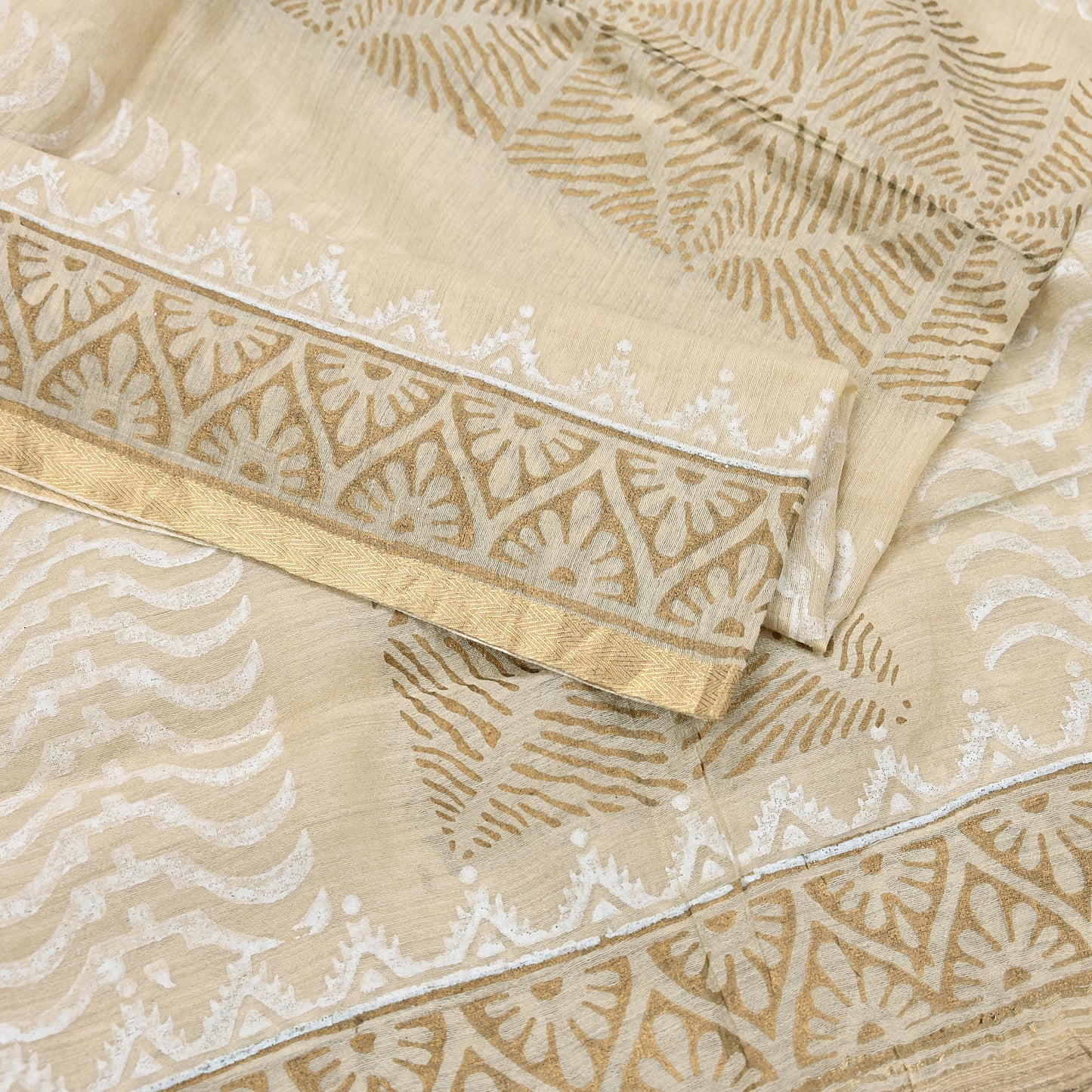 Indian Vintage Ivory Dupatta Long Stole 100% Pure Chanderi Silk Handloom Painted Scarves Veil Scarf Wrap Hippie Fringes