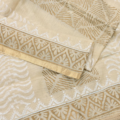 Indian Vintage Ivory Dupatta Long Stole 100% Pure Chanderi Silk Handloom Painted Scarves Veil Scarf Wrap Hippie Fringes