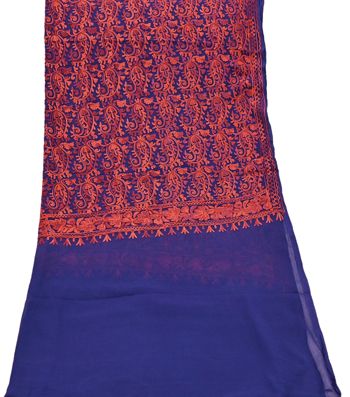 Indian Vintage Dupatta Blue Chiffon Long Stole Hand Embroidered ari work Scarves Stole Veil Wrap
