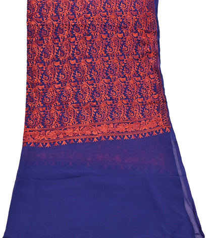 Indian Vintage Dupatta Blue Chiffon Long Stole Hand Embroidered ari work Scarves Stole Veil Wrap