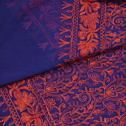 Indian Vintage Dupatta Blue Chiffon Long Stole Hand Embroidered ari work Scarves Stole Veil Wrap