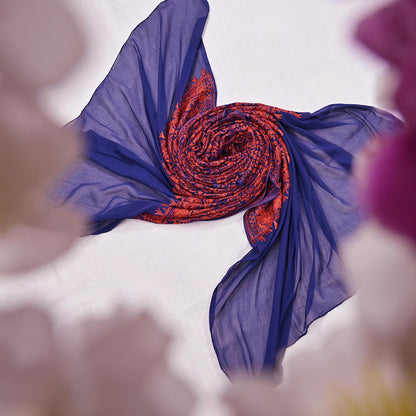 Indian Vintage Dupatta Blue Chiffon Long Stole Hand Embroidered ari work Scarves Stole Veil Wrap