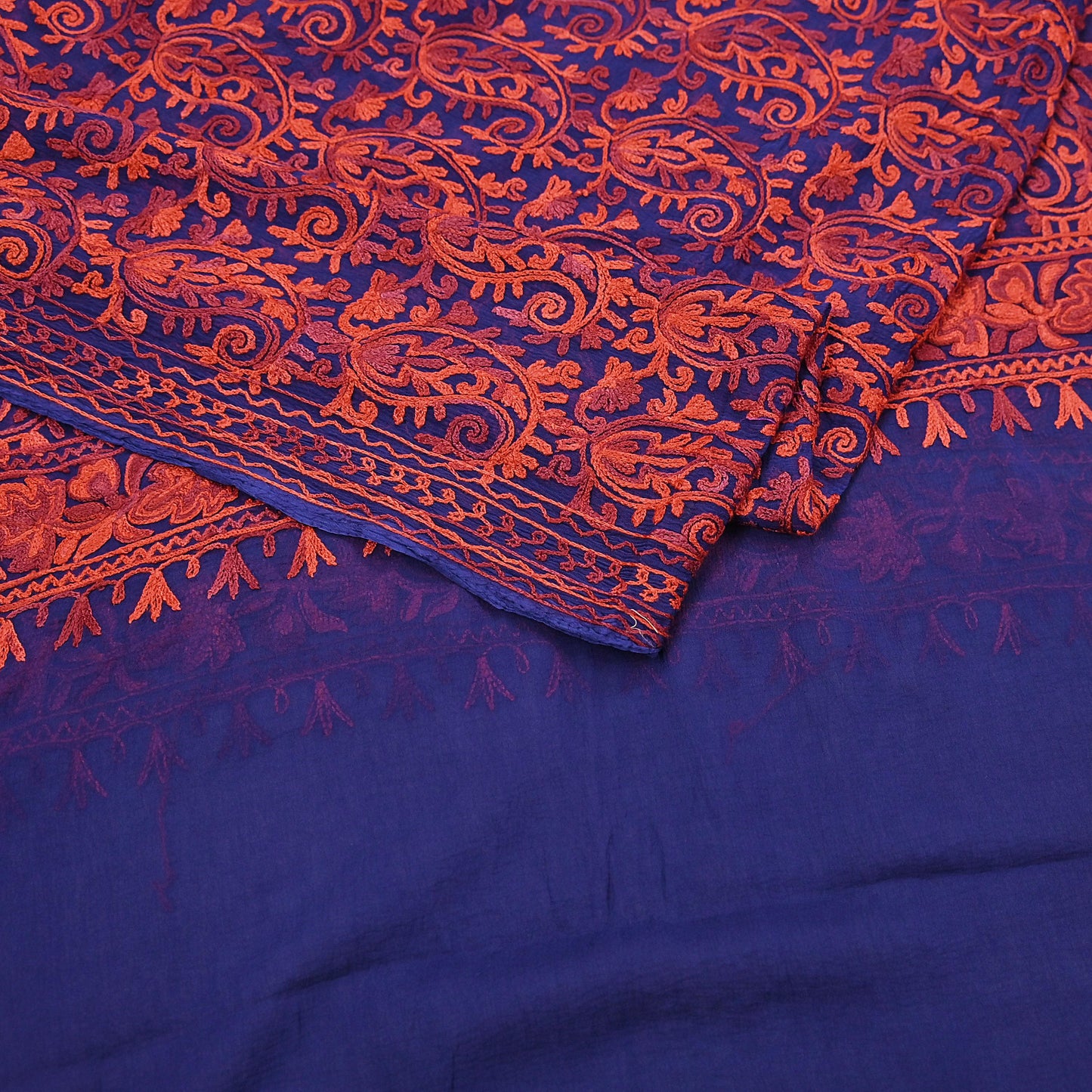 Indian Vintage Dupatta Blue Chiffon Long Stole Hand Embroidered ari work Scarves Stole Veil Wrap