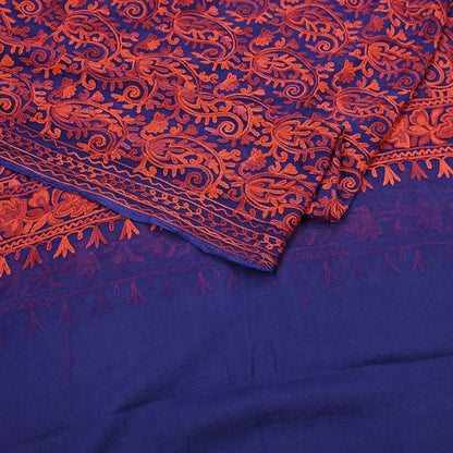 Indian Vintage Dupatta Blue Chiffon Long Stole Hand Embroidered ari work Scarves Stole Veil Wrap