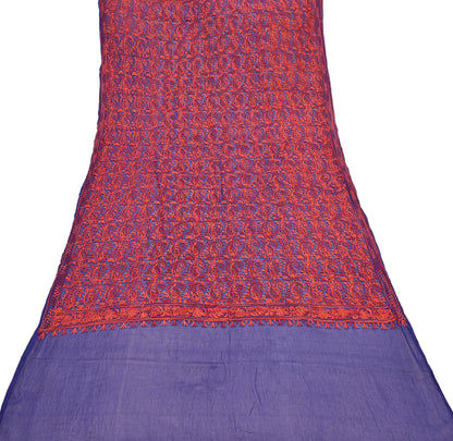 Indian Vintage Dupatta Blue Chiffon Long Stole Hand Embroidered ari work Scarves Stole Veil Wrap