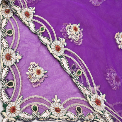 Indian Vintage Heavy Purple Dupatta Net Mesh Long Stole Hand Embroidered Scarf Purple Zardozi Zari Sequins Wedding Veil Hijab