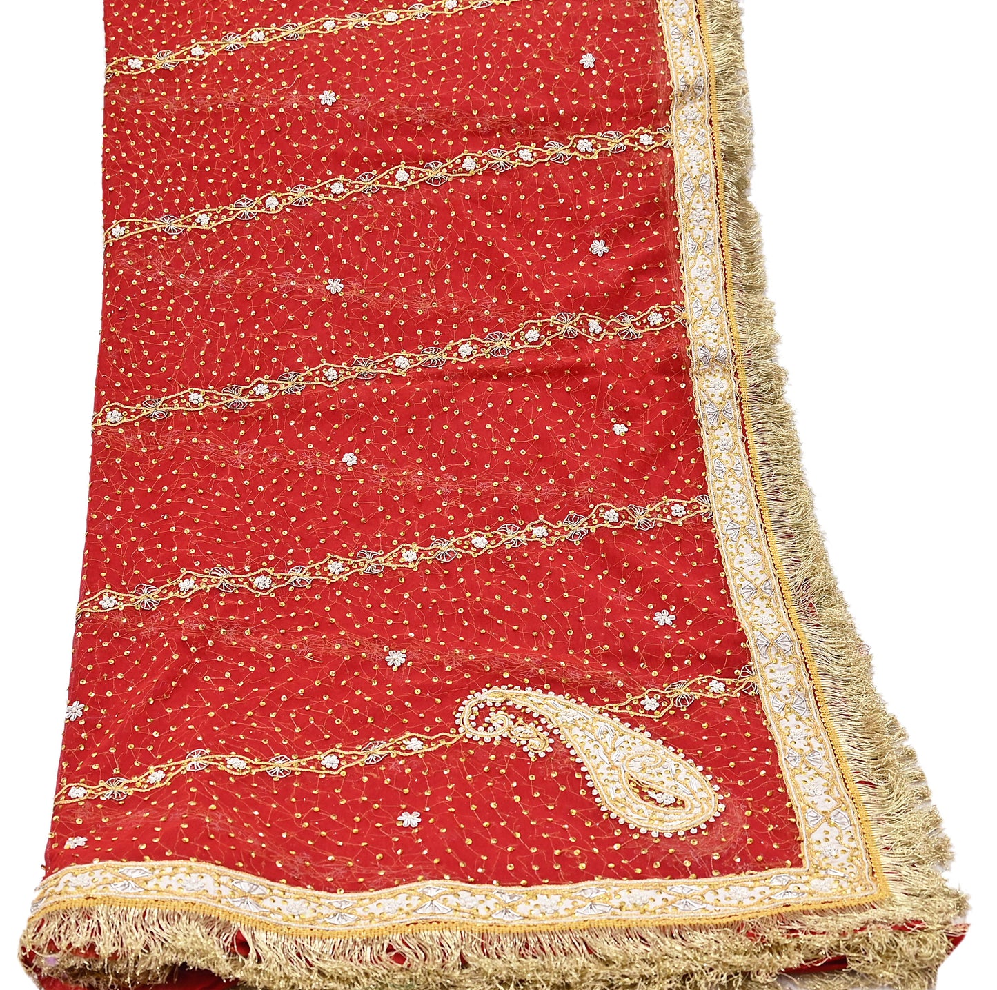 Indian Vintage Heavy Luxury Bridal Red Dupatta Net Mesh Long Stole Hand Embroidered Scarves Zardozi Dabka Wedding dupatta veil hijab
