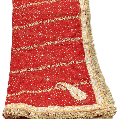 Indian Vintage Heavy Luxury Bridal Red Dupatta Net Mesh Long Stole Hand Embroidered Scarves Zardozi Dabka Wedding dupatta veil hijab