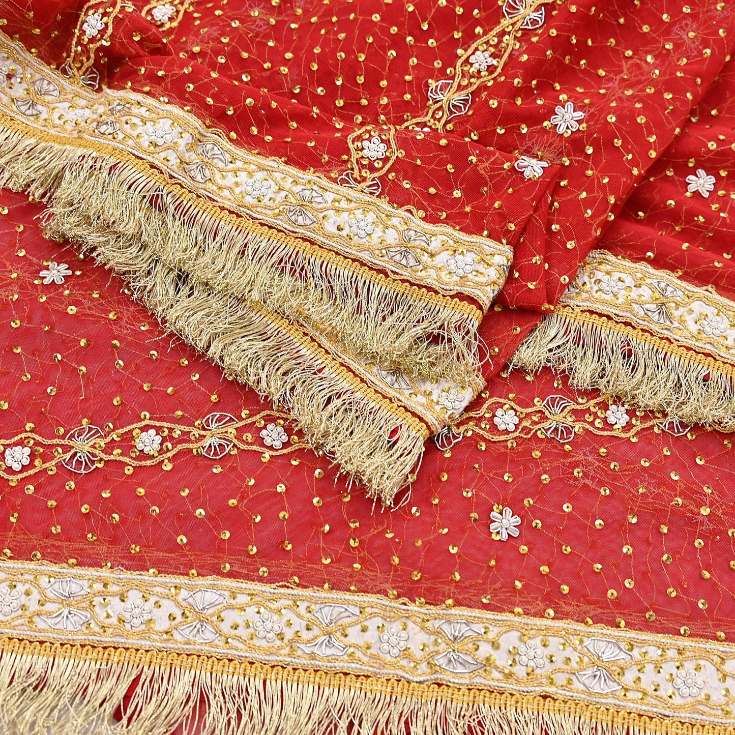 Indian Vintage Heavy Luxury Bridal Red Dupatta Net Mesh Long Stole Hand Embroidered Scarves Zardozi Dabka Wedding dupatta veil hijab
