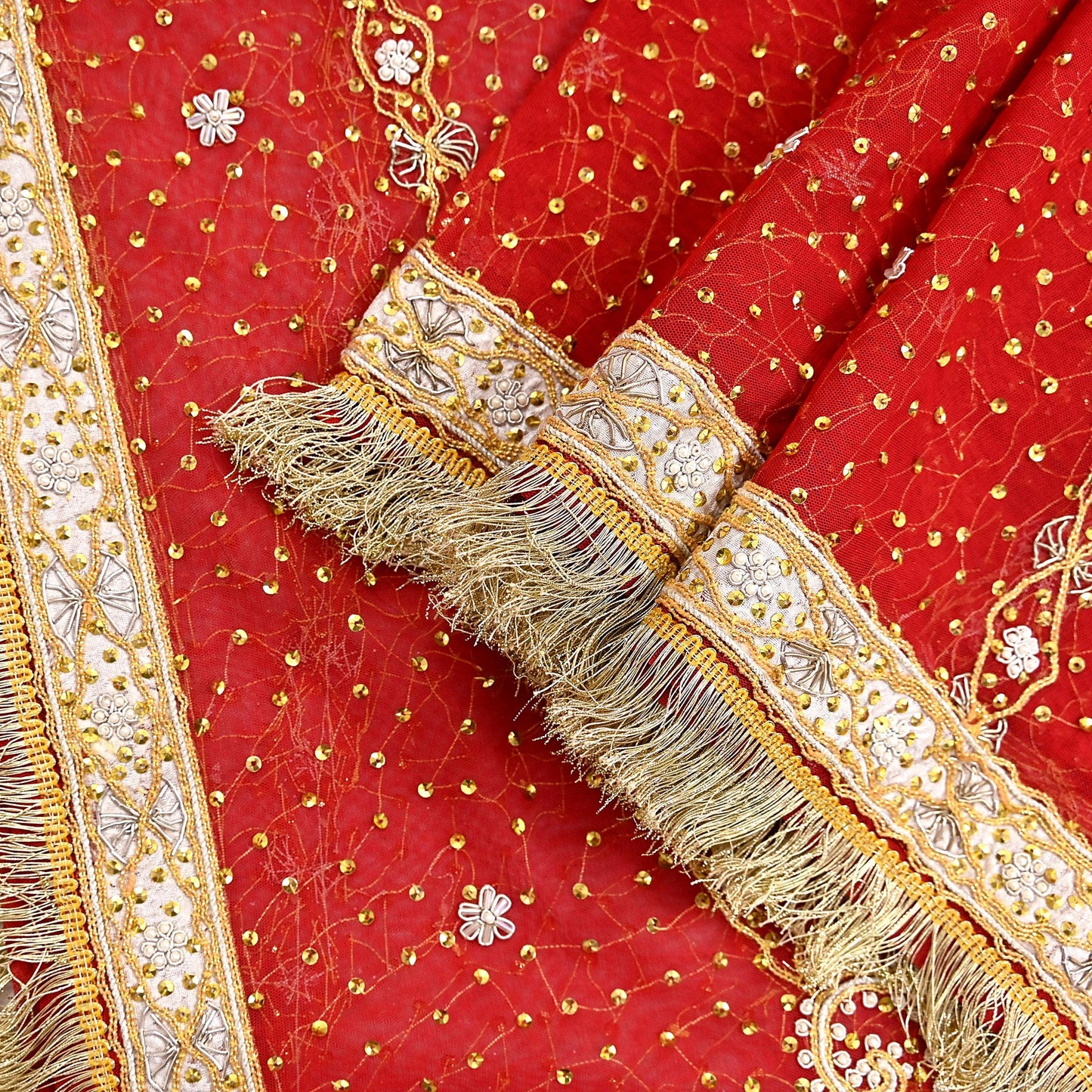 Indian Vintage Heavy Luxury Bridal Red Dupatta Net Mesh Long Stole Hand Embroidered Scarves Zardozi Dabka Wedding dupatta veil hijab