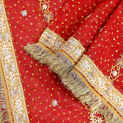 Indian Vintage Heavy Luxury Bridal Red Dupatta Net Mesh Long Stole Hand Embroidered Scarves Zardozi Dabka Wedding dupatta veil hijab