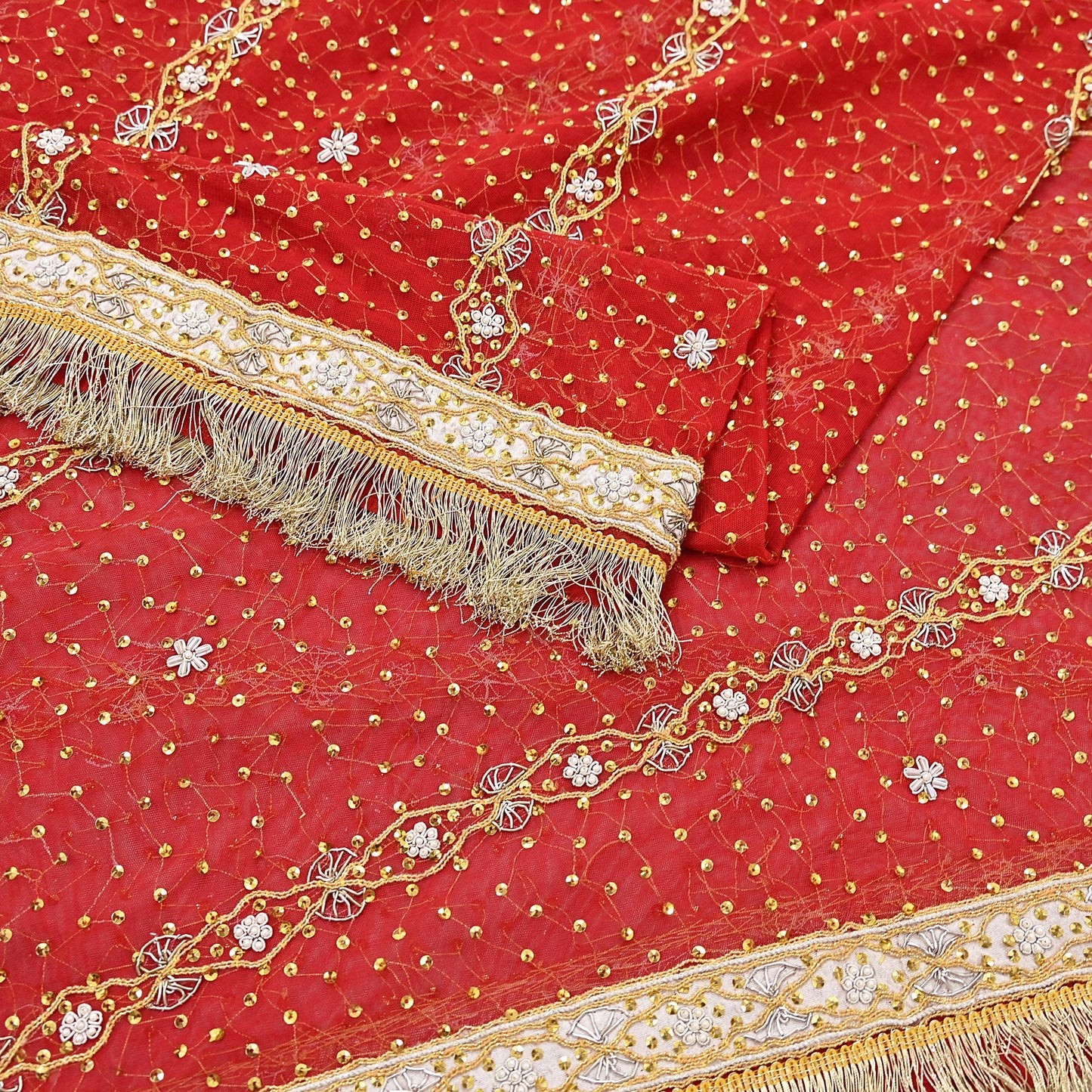 Indian Vintage Heavy Luxury Bridal Red Dupatta Net Mesh Long Stole Hand Embroidered Scarves Zardozi Dabka Wedding dupatta veil hijab