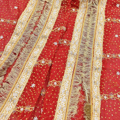 Indian Vintage Heavy Luxury Bridal Red Dupatta Net Mesh Long Stole Hand Embroidered Scarves Zardozi Dabka Wedding dupatta veil hijab