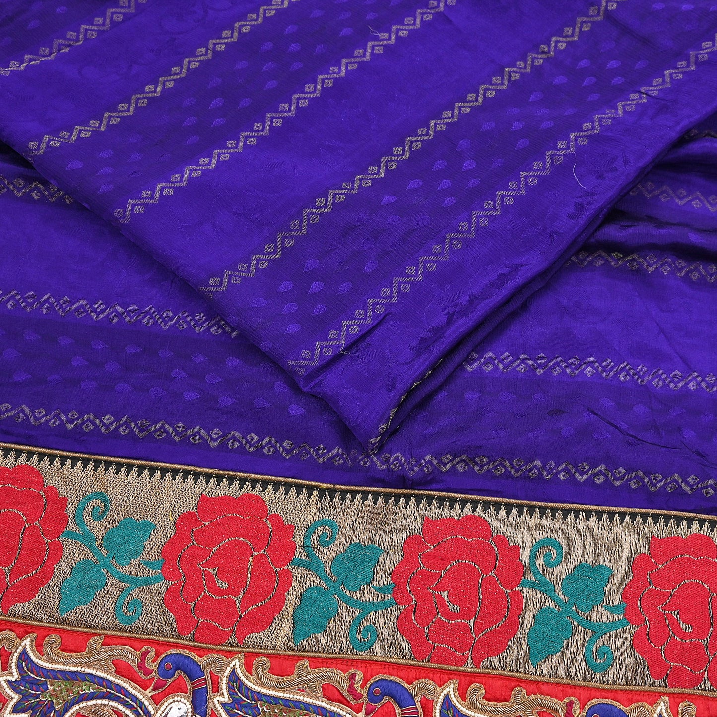 Indian Vintage Heavy Blue Sari  Hand Embroidered Saree 100% Pure Silk Craft Fabric 6yd Soft Wedding/Party Wear Blouse Fabric