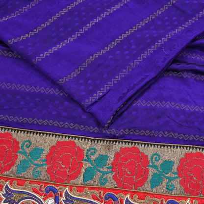 Indian Vintage Heavy Blue Sari  Hand Embroidered Saree 100% Pure Silk Craft Fabric 6yd Soft Wedding/Party Wear Blouse Fabric