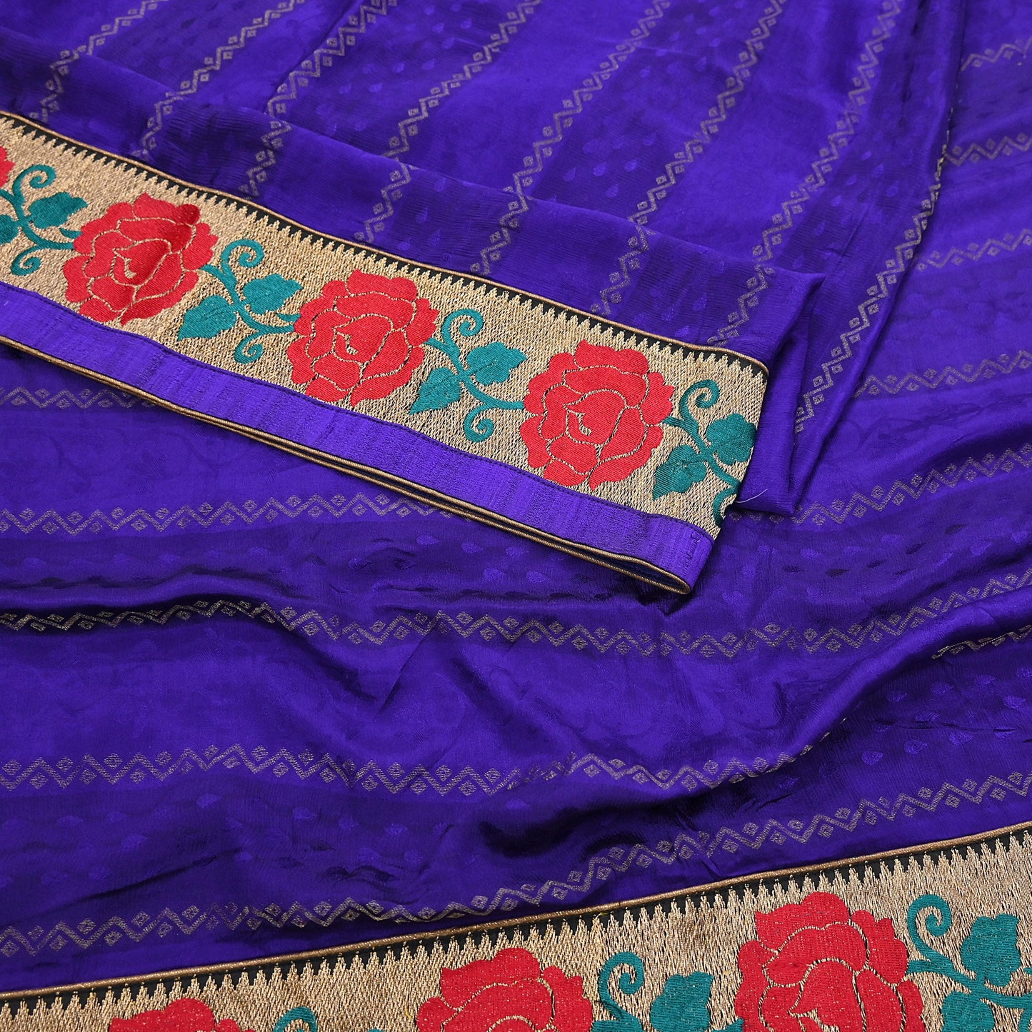 Indian Vintage Heavy Blue Sari  Hand Embroidered Saree 100% Pure Silk Craft Fabric 6yd Soft Wedding/Party Wear Blouse Fabric
