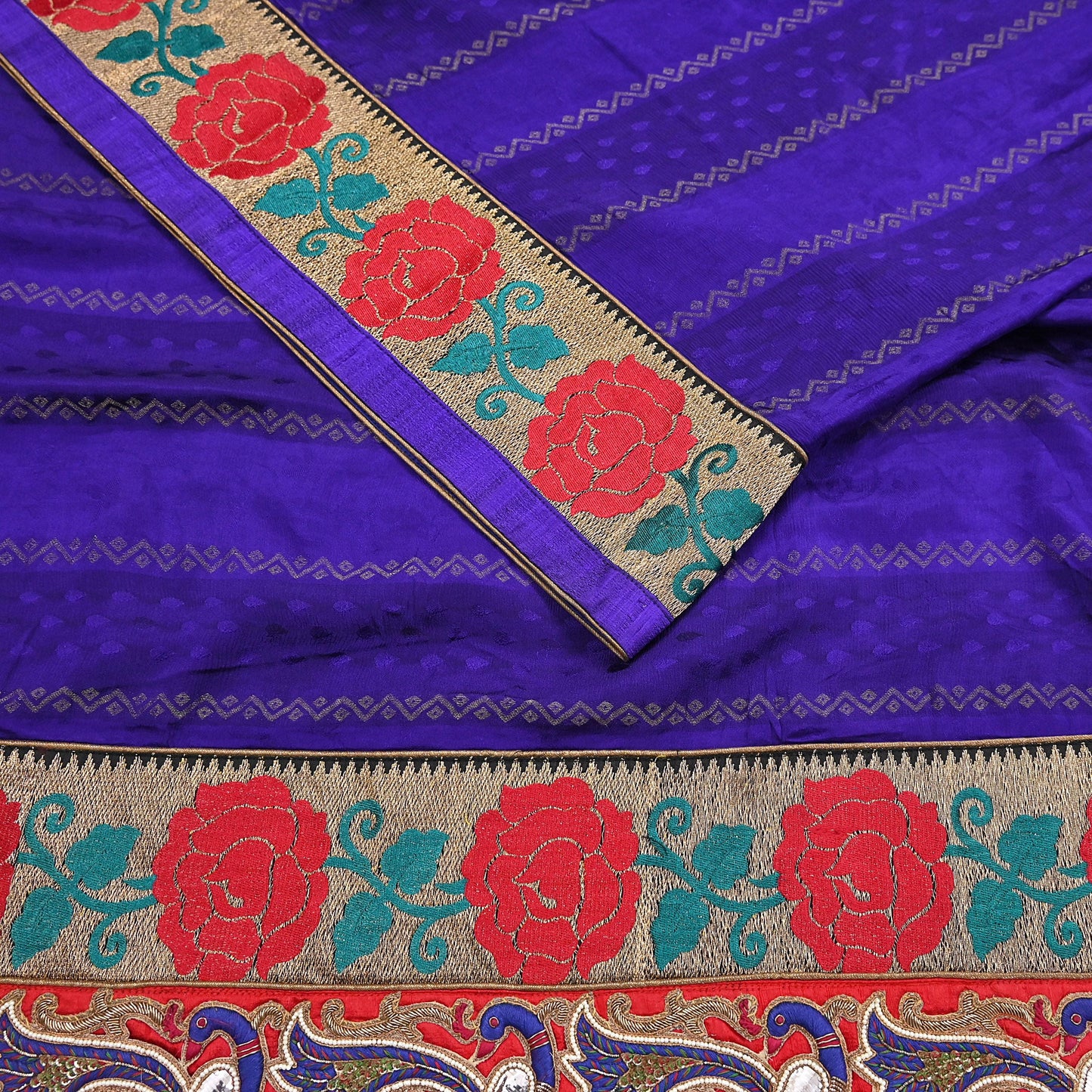 Indian Vintage Heavy Blue Sari  Hand Embroidered Saree 100% Pure Silk Craft Fabric 6yd Soft Wedding/Party Wear Blouse Fabric