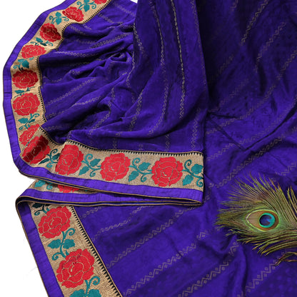 Indian Vintage Heavy Blue Sari  Hand Embroidered Saree 100% Pure Silk Craft Fabric 6yd Soft Wedding/Party Wear Blouse Fabric