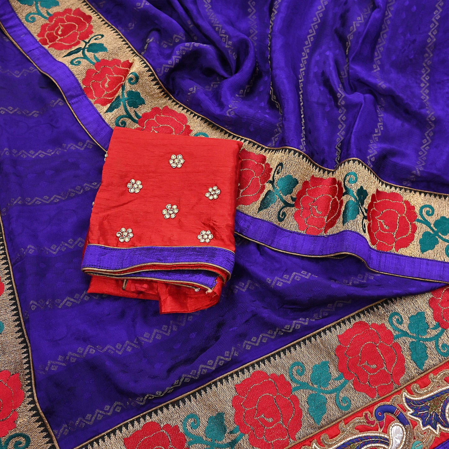 Indian Vintage Heavy Blue Sari  Hand Embroidered Saree 100% Pure Silk Craft Fabric 6yd Soft Wedding/Party Wear Blouse Fabric