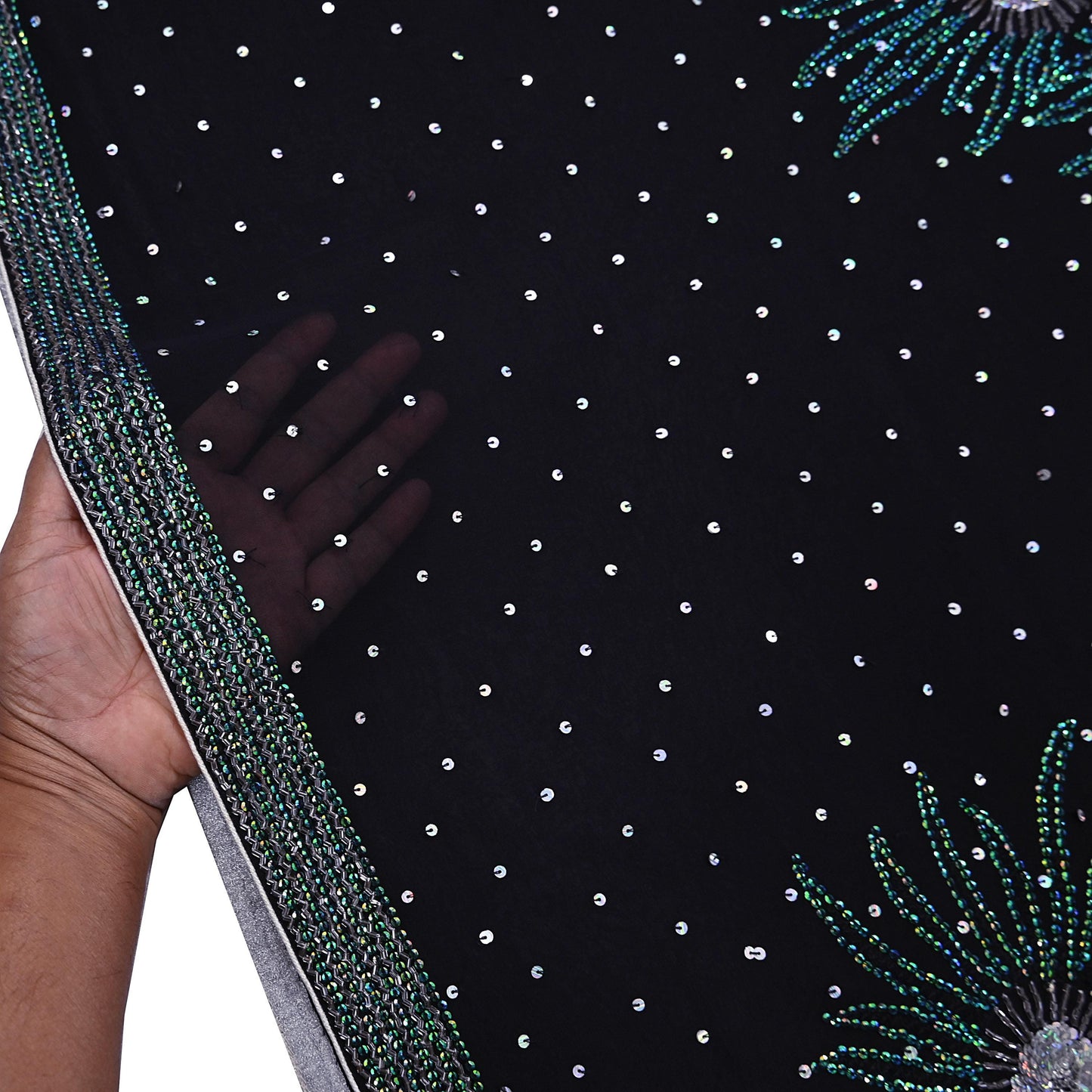 Indian Vintage Heavy Sarees Black Pure Georgette Silk Hand Embroidered Sari Fabric 5Yd Sewing Ethnic Sequins Wedding sarees Dress making