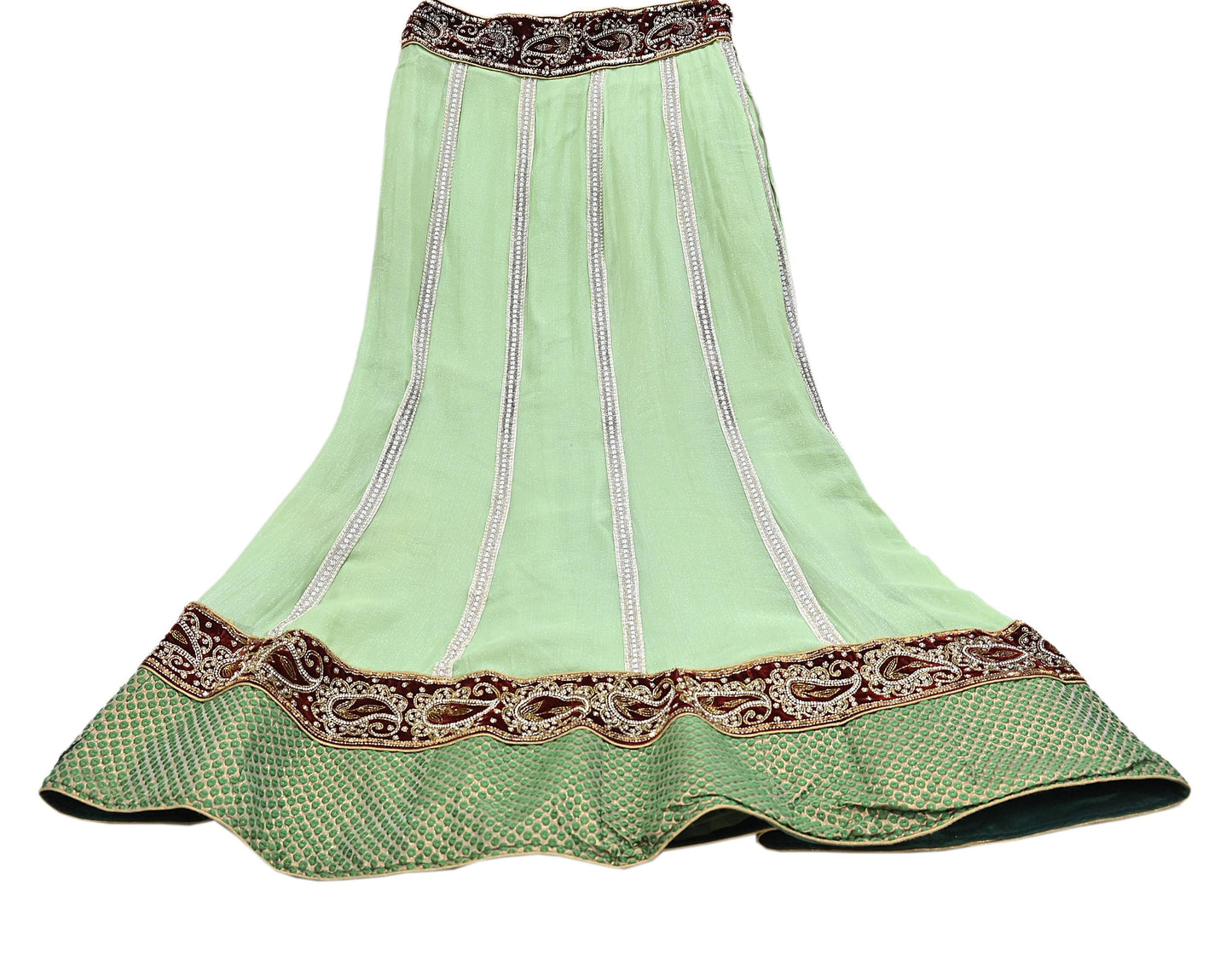 Indian Vintage Red & Green Pure Georgette Silk Net/Mesh Hand Embroidered Lehenga 2pcs Set Bridal Party Wear Dupatta Bollywood Lehenga