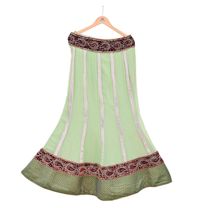 Indian Vintage Sage Green Pure Georgette Silk Hand Embroidered Skirt Bridal Party Wear Bollywood Lehenga Zardozi/ Dabka, Zari