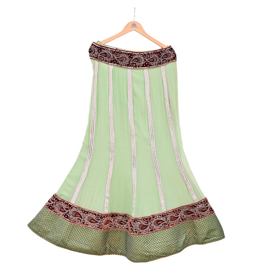 Indian Vintage Sage Green Pure Georgette Silk Hand Embroidered Skirt Bridal Party Wear Bollywood Lehenga Zardozi/ Dabka, Zari