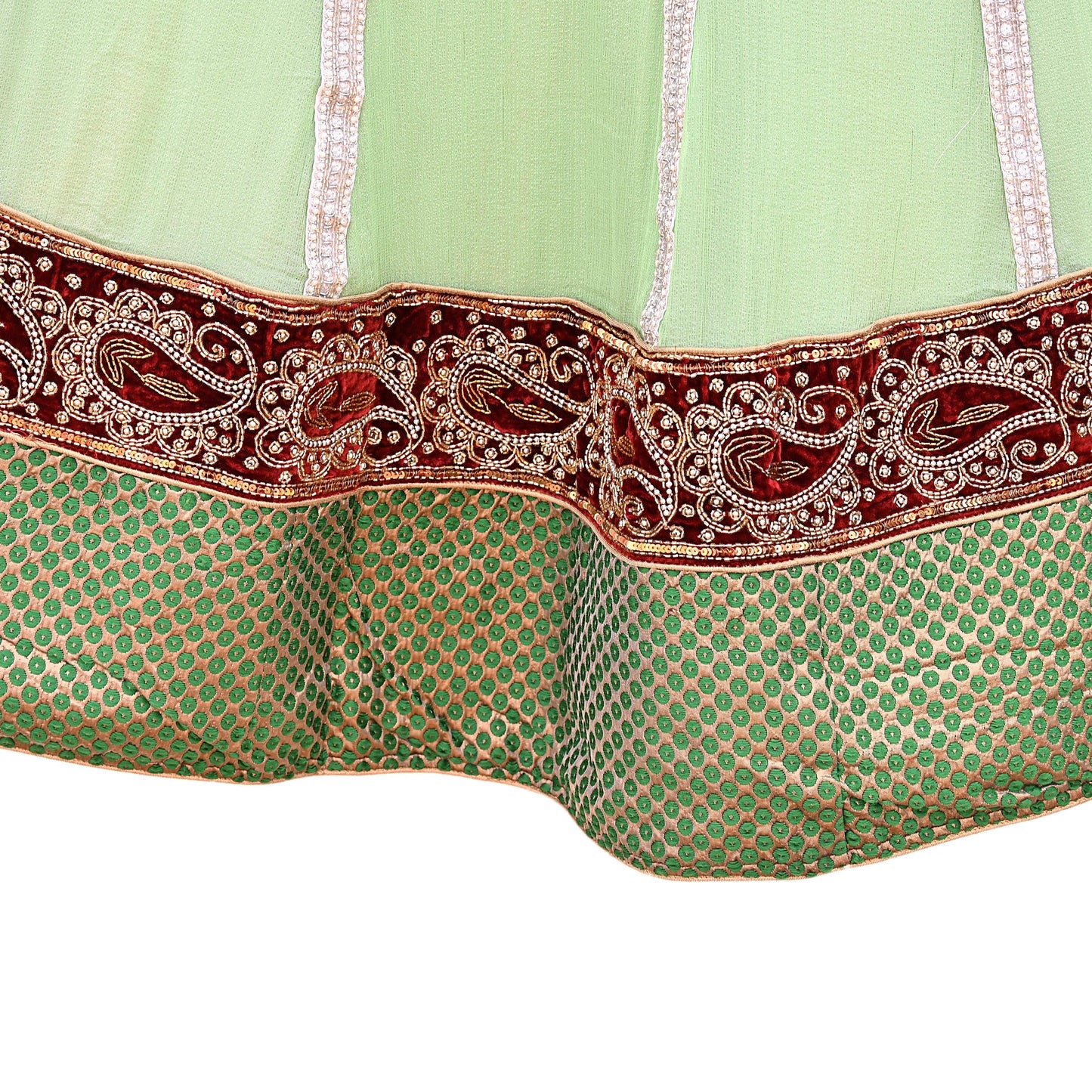 Indian Vintage Sage Green Pure Georgette Silk Hand Embroidered Skirt Bridal Party Wear Bollywood Lehenga Zardozi/ Dabka, Zari