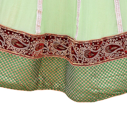 Indian Vintage Sage Green Pure Georgette Silk Hand Embroidered Skirt Bridal Party Wear Bollywood Lehenga Zardozi/ Dabka, Zari