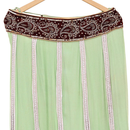 Indian Vintage Sage Green Pure Georgette Silk Hand Embroidered Skirt Bridal Party Wear Bollywood Lehenga Zardozi/ Dabka, Zari