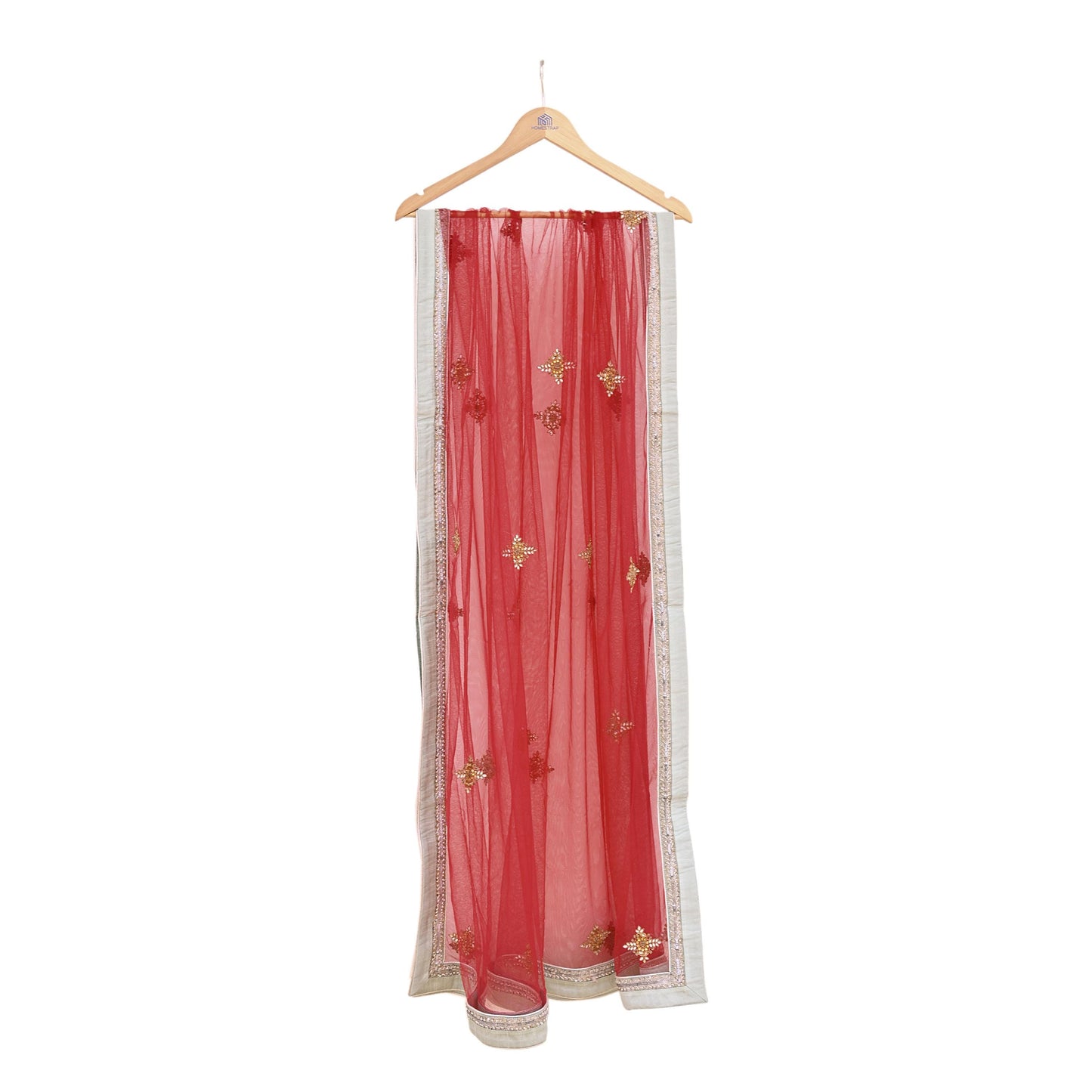 Indian Vintage Heavy Bridal Dupatta Red Net Mesh Long Stole Hand Embroidered Scarves  Patti Wedding/Party Wear