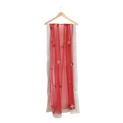 Indian Vintage Heavy Bridal Dupatta Red Net Mesh Long Stole Hand Embroidered Scarves  Patti Wedding/Party Wear