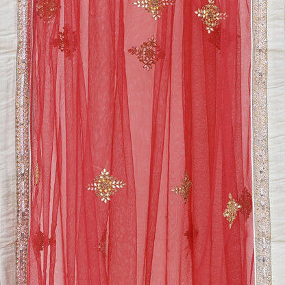 Indian Vintage Heavy Bridal Dupatta Red Net Mesh Long Stole Hand Embroidered Scarves  Patti Wedding/Party Wear