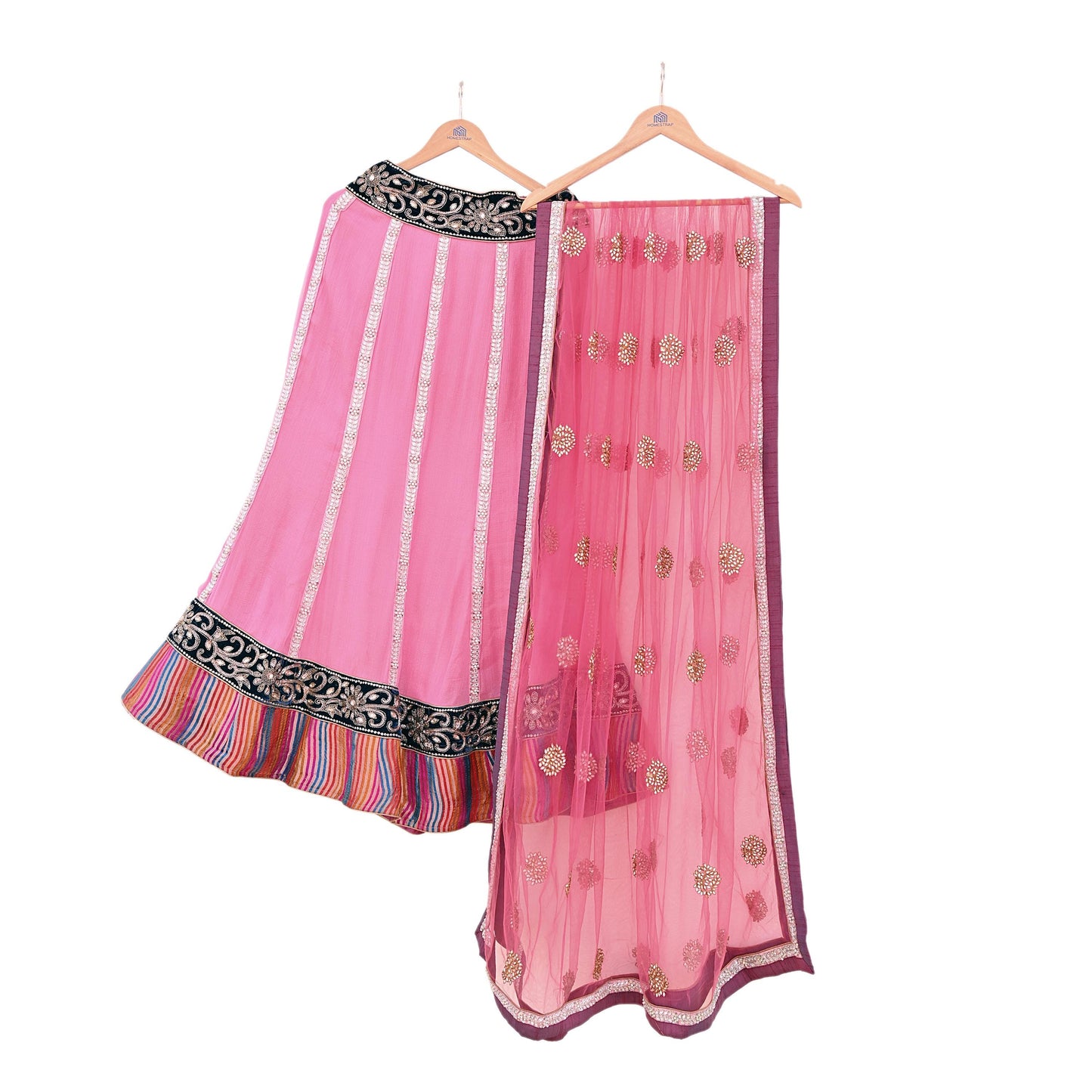 Indian Vintage Pink Pure Georgette Silk Net/Mesh Hand Embroidered Lehenga 2pcs Set Bridal Party Wear Dupatta Bollywood Lehenga