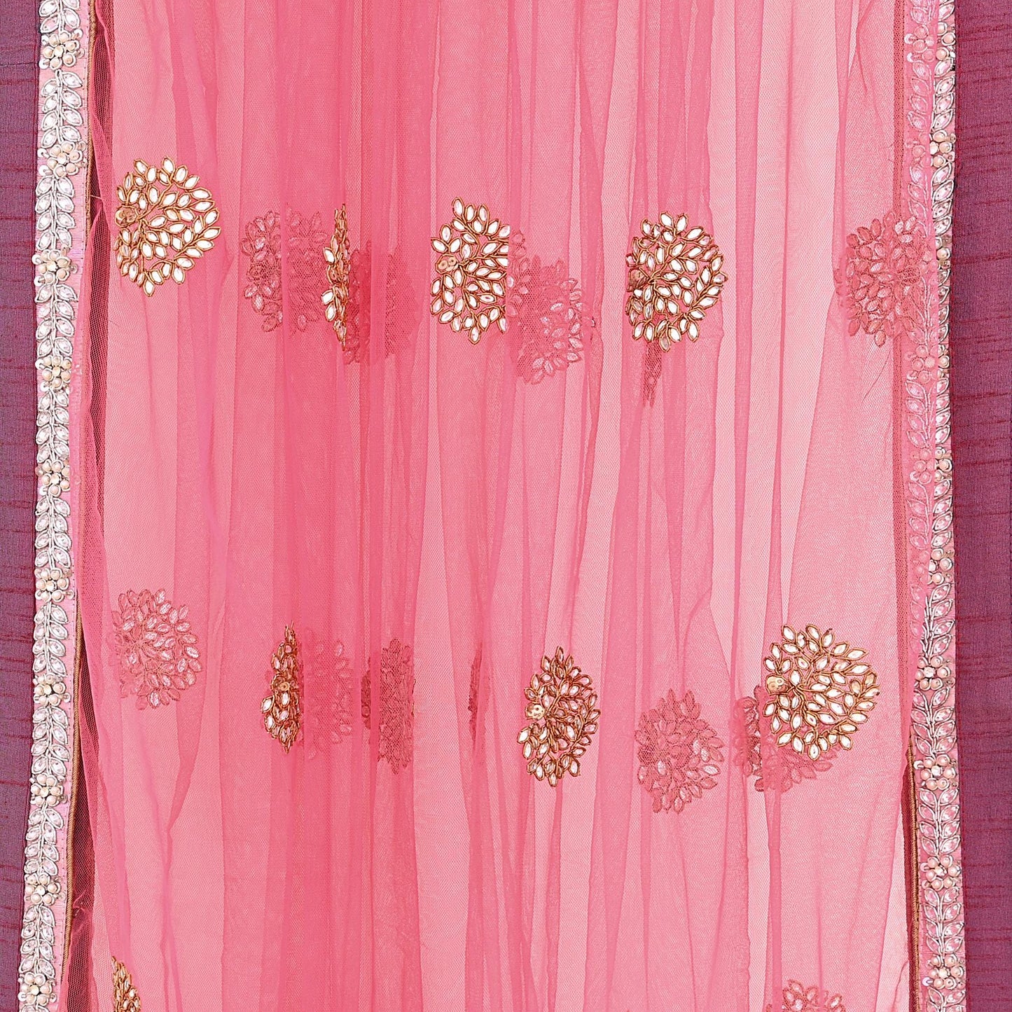 Indian Vintage Pink Pure Georgette Silk Net/Mesh Hand Embroidered Lehenga 2pcs Set Bridal Party Wear Dupatta Bollywood Lehenga