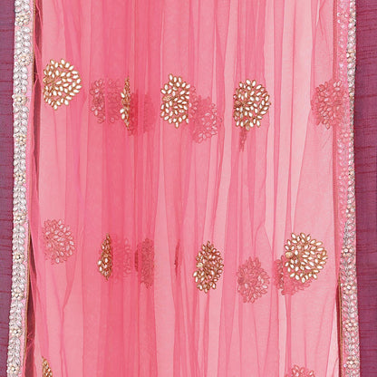 Indian Vintage Pink Pure Georgette Silk Net/Mesh Hand Embroidered Lehenga 2pcs Set Bridal Party Wear Dupatta Bollywood Lehenga