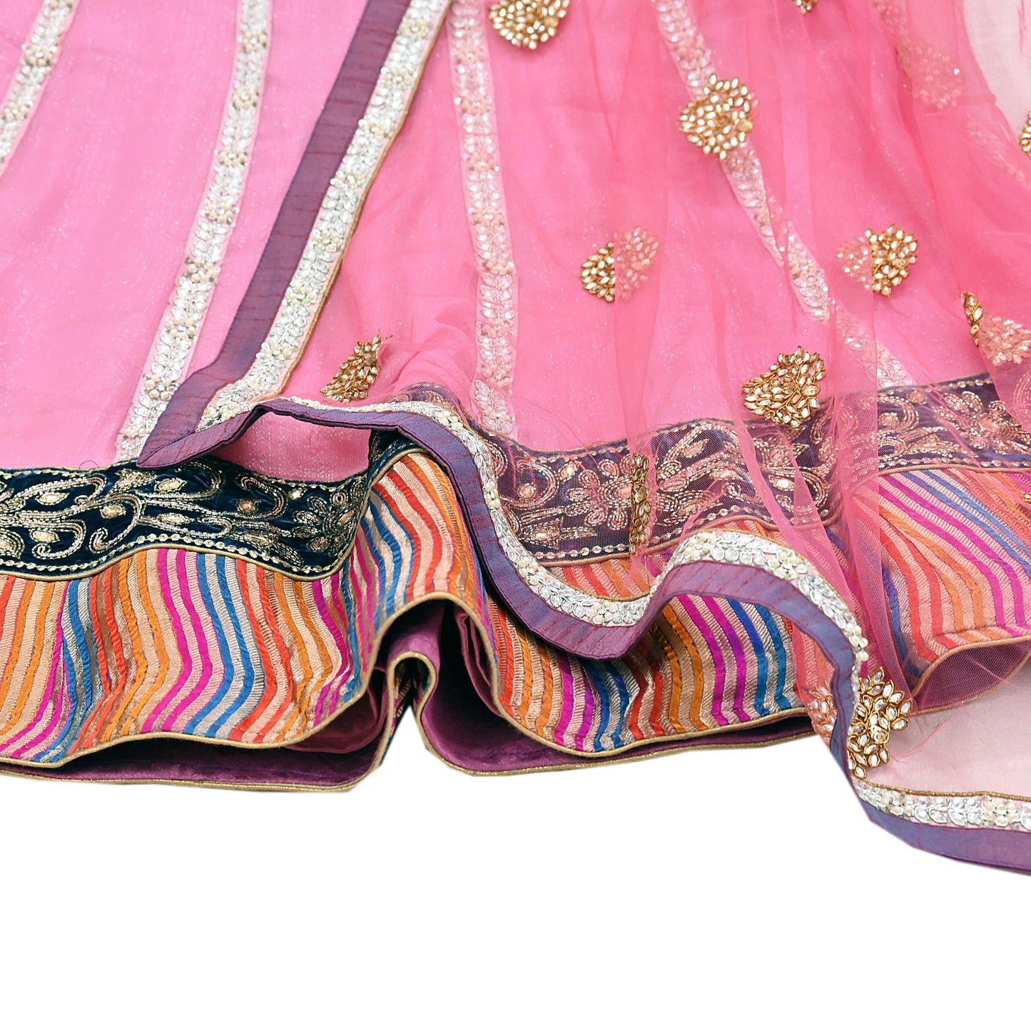 Indian Vintage Pink Pure Georgette Silk Net/Mesh Hand Embroidered Lehenga 2pcs Set Bridal Party Wear Dupatta Bollywood Lehenga