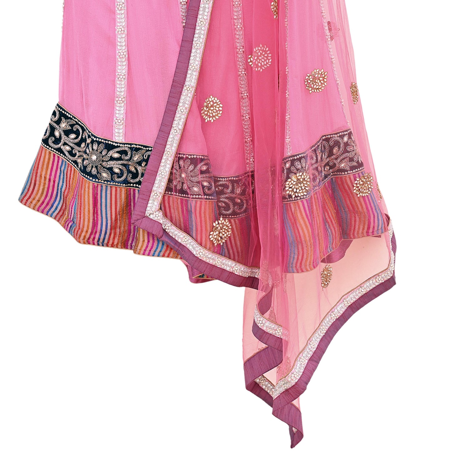 Indian Vintage Pink Pure Georgette Silk Net/Mesh Hand Embroidered Lehenga 2pcs Set Bridal Party Wear Dupatta Bollywood Lehenga