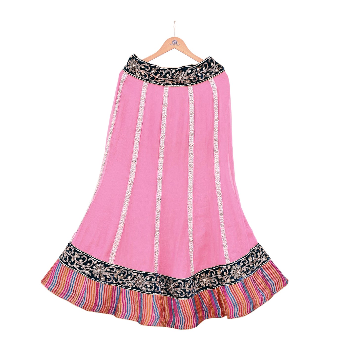 Indian Vintage Pink Pure Georgette Silk Net/Mesh Hand Embroidered Lehenga 2pcs Set Bridal Party Wear Dupatta Bollywood Lehenga