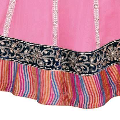 Indian Vintage Pink Pure Georgette Silk Net/Mesh Hand Embroidered Lehenga 2pcs Set Bridal Party Wear Dupatta Bollywood Lehenga
