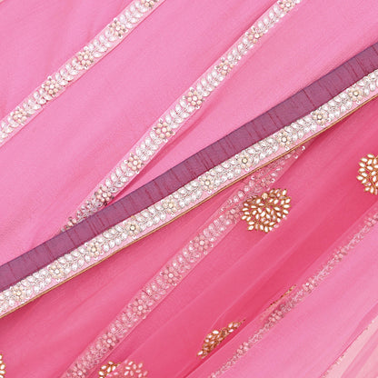 Indian Vintage Pink Pure Georgette Silk Net/Mesh Hand Embroidered Lehenga 2pcs Set Bridal Party Wear Dupatta Bollywood Lehenga